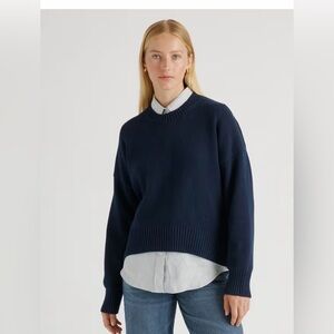 Quince 100% Organic Cotton Boyfriend Crew Sweater, Navy, Size medium